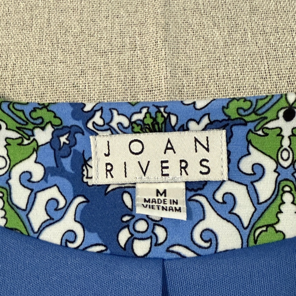 Joan Rivers Vintage Scroll Jersey Knit Blue and Green Floral Jacket SZM. - Picture 3 of 14